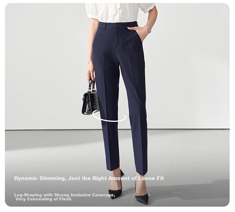 Bodexiaojie Navy Blue Suit Pants for Women, Professional Formal Wear, Interview Straight-Leg Trousers, Petite Cigarette Pants 11