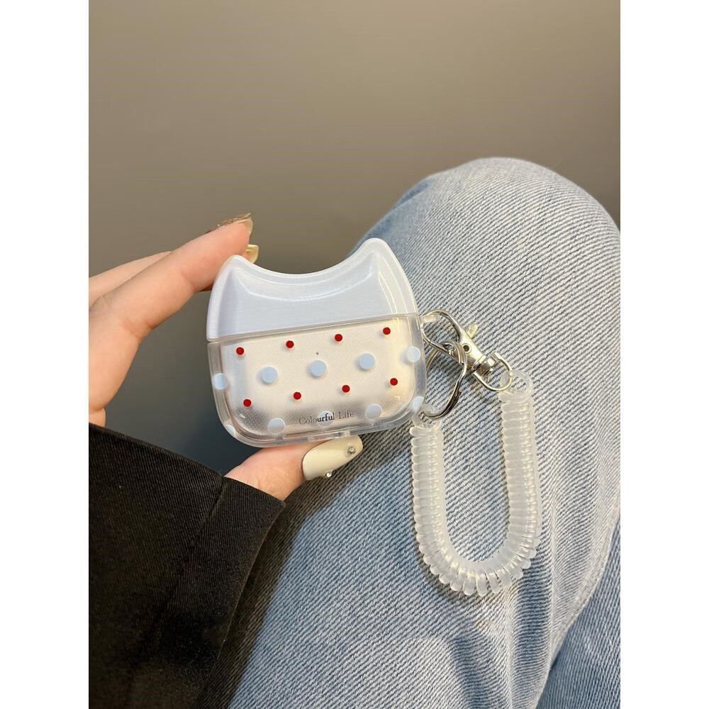 Beiyipin Ins-Style Simple Blue Polka Dot AirPods 4th Generation Protective Case, Apple Bluetooth Earphone Cover, Full Protection Shockproof Silicone Soft Case, Fresh Artistic Personalized Patter 4