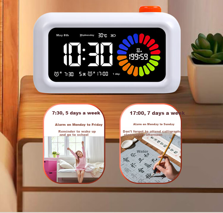 Compas Student Color Screen Visual Timer Alarm Clock, Children's Time Management Tool, Countdown Self-Discipline Reminder, Exam And Postgraduate Entrance Exam Timer, 4-Color Zoned Stationery, White Birthday Children's Day Gift 12
