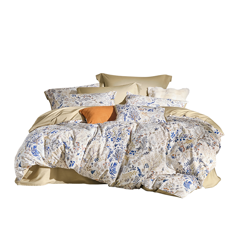 LUOLAI Home Textiles, 100% Pure Cotton Bedding Set of Three Pieces, Floral Pattern, All-Cotton Duvet Cover, Bedsheet, Quilt, Bedding, Blue, 150*215