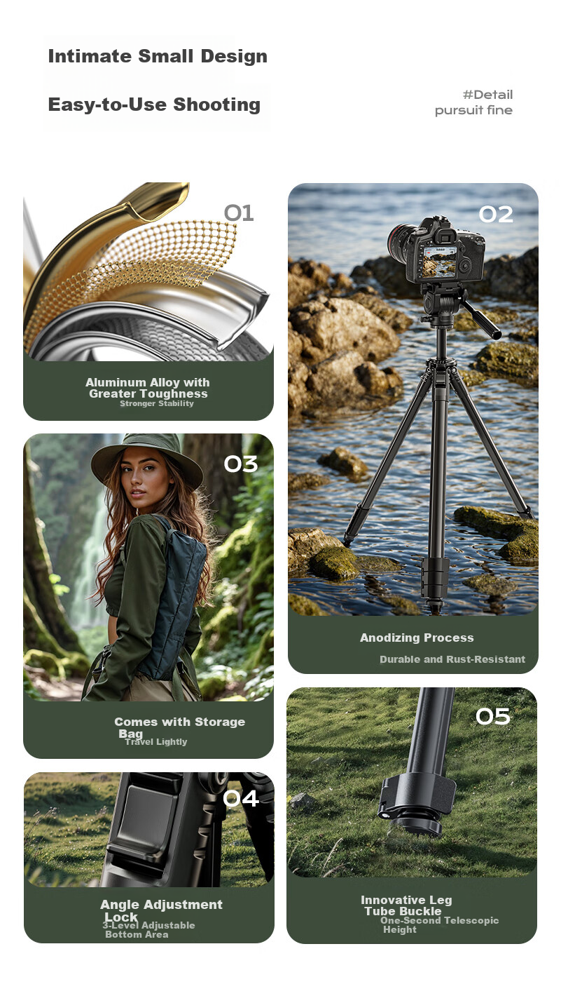 Llano Lightweight S Camera Tripod for DSLR, Mirrorless, Photography, Vlog, Video Recording, Mobile Phone Live Streaming, Aluminum Alloy Tripod with Lever, Damping Ball Head, Outdoor Travel Stand 7