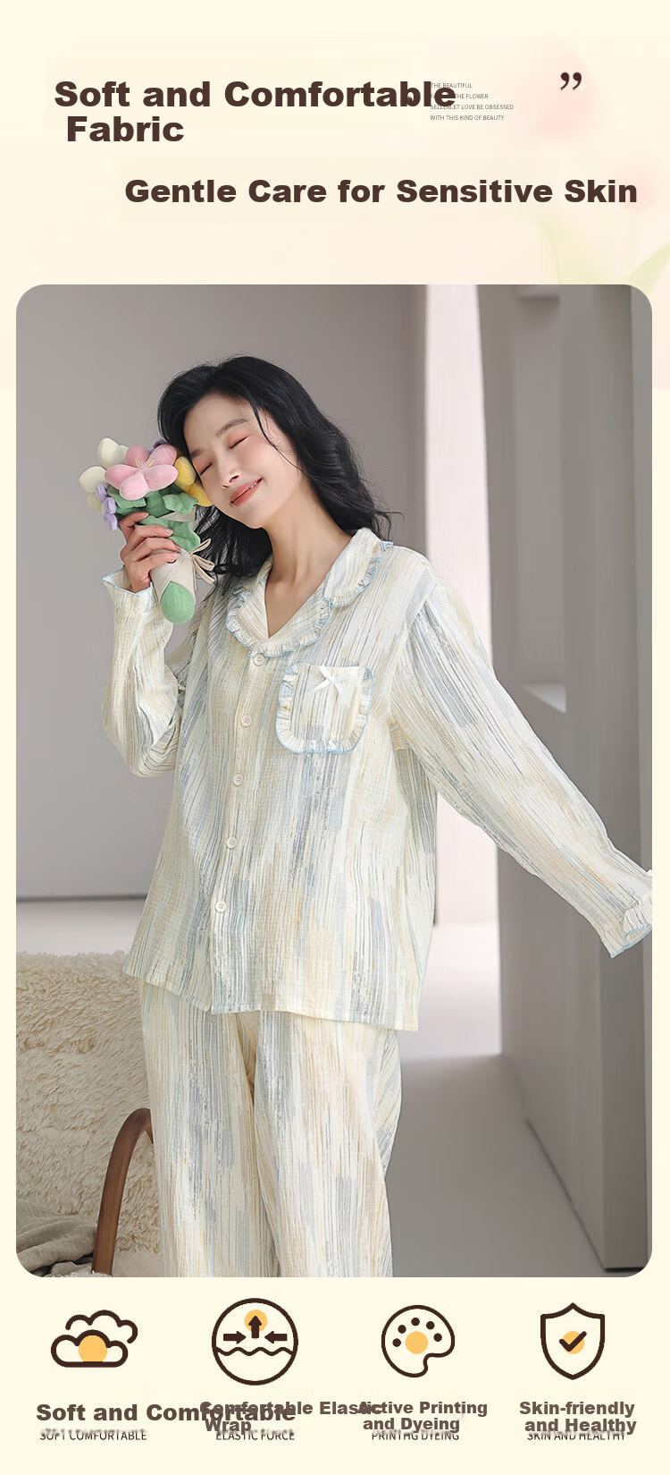 XUEXIMAN Women's Pajamas 2026 New Autumn And Winter Cloud Cotton Long-Sleeve Long Pants Loose Comfortable Wearable Loungewear Set 3
