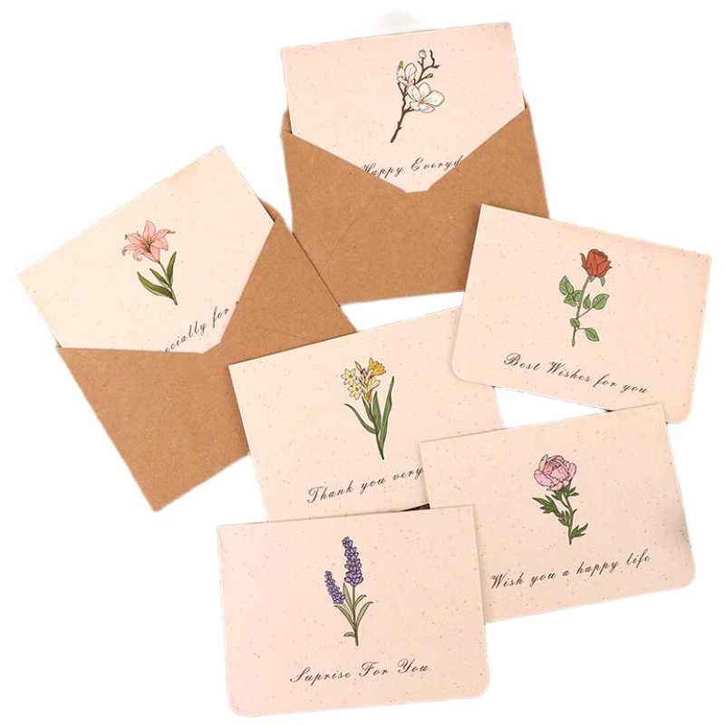 Golden Blessing Bouquet Card Set Mother's Day Father's Day Birthday Gift Envelope Postcard Message Card Wish Card Handwritten Creative Greeting Card Blessing Small Cards for Men Women and Children