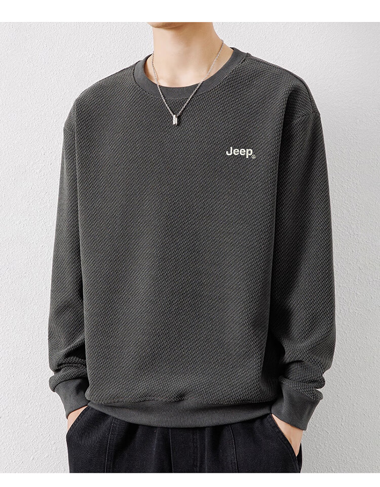 JEEP Men's Sweatshirt, Casual Loose Long-Sleeve T-Shirt for Spring And Autumn, Round Neck Top, Men's Clothing, Dark Gray, XL 1