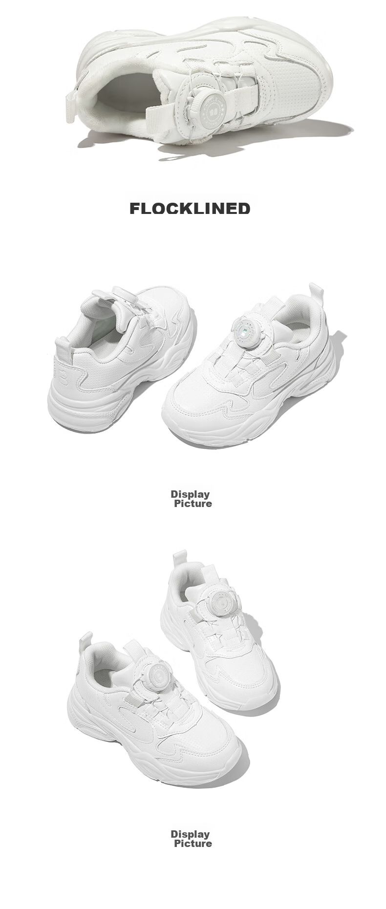 Belle Children's Shoes [No-Tie Rotating Buckle], Kids' Sneakers, Running Shoes, Spring And Autumn Dad Shoes, Breathable White Shoes, White, Size 26 13