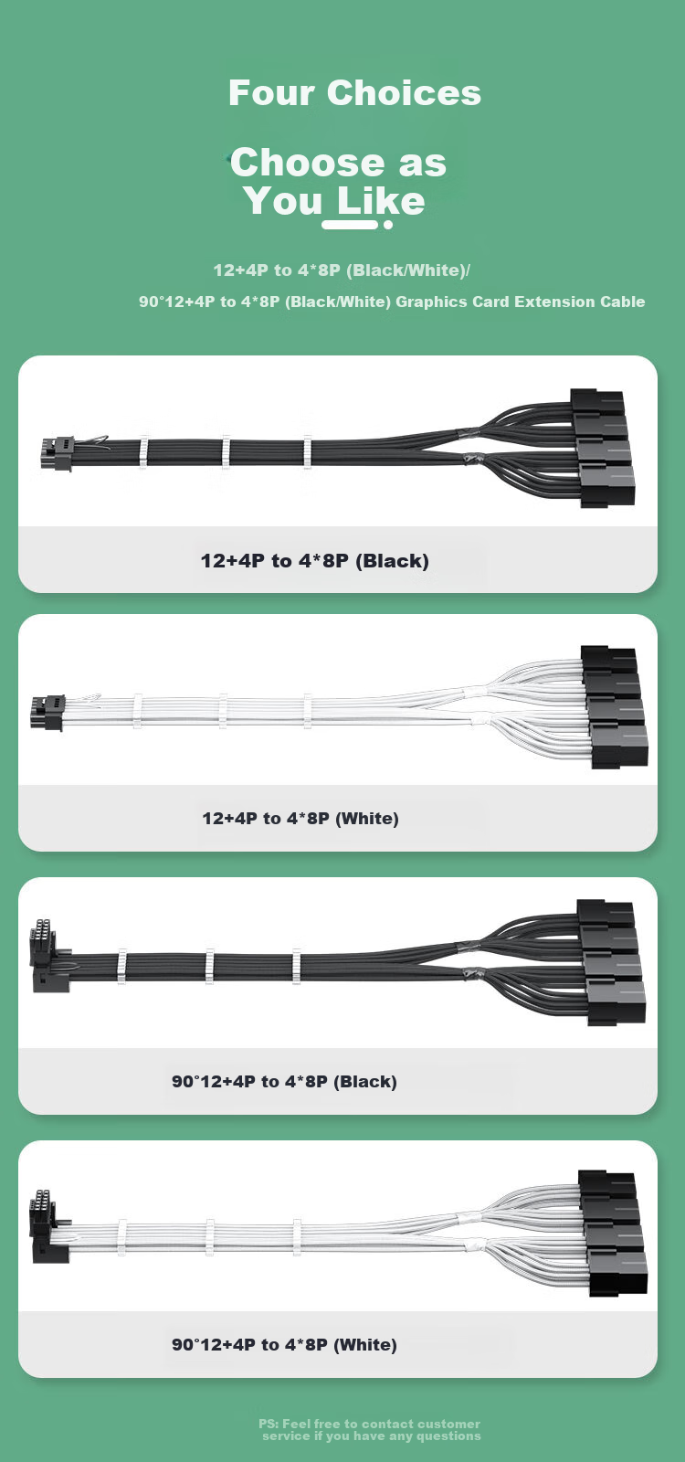 KELEPU 12VHPWR Graphics Card Power Extension Cable, 4X8pin to 16pin (12+4P), 90-Degree Elbow, 36cm, Supports 4090 Series [12+4P to 4*8P] 4