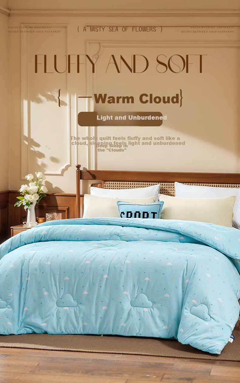 Fuannaertong Seven-Hole Antibacterial Pure Polyester Milk Skin Printed Fiber Quilt Winter Thick Comforter 203*229cm [Washable] 3