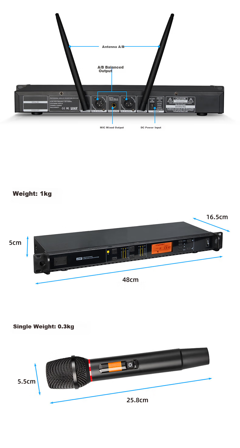 Depusheng Professional Wireless Microphone System, Home KTV Singing, Karaoke for Meetings And Training, Speech And Stage Performance, Karaoke Machine with Dual Microphones, Anti-Howling Frequency Adjustment, DR28 7
