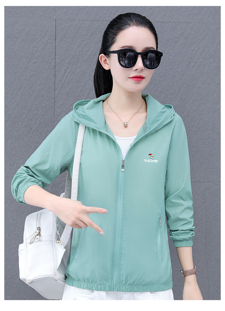 Woodpecker Women's Ice Silk Sun Protection Jacket Summer Hooded Breathable UV Protection Outdoor Sunscreen Coat Blue L 28