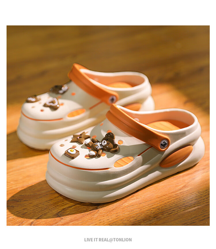 TonLion Women's Summer 2026 Hole Shoes Casual Thick-Soled Beach Sandals White Black Size 37/38 10