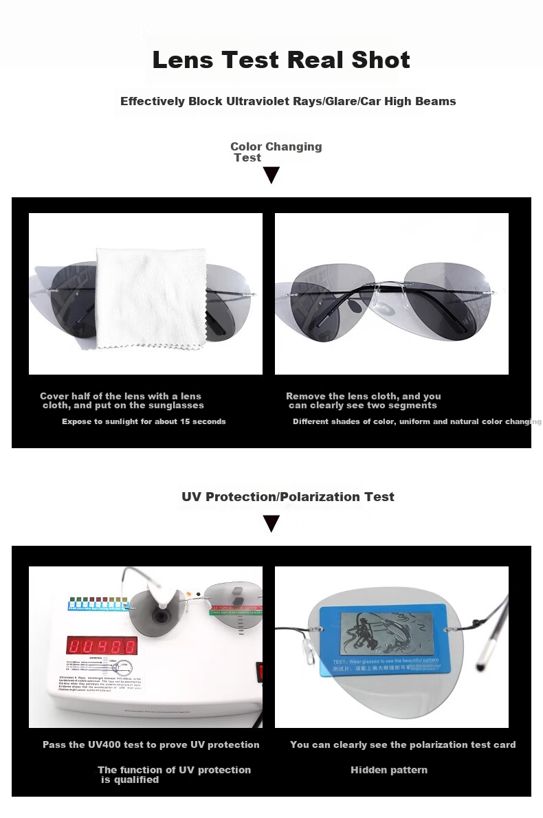 GOGOSOON Frameless Sunglasses for Men, Polarized Driving Pilot Frog-Eye Glasses, Ultra-Light Sunglasses, Specialized for Driving, Photochromic Glasses 6