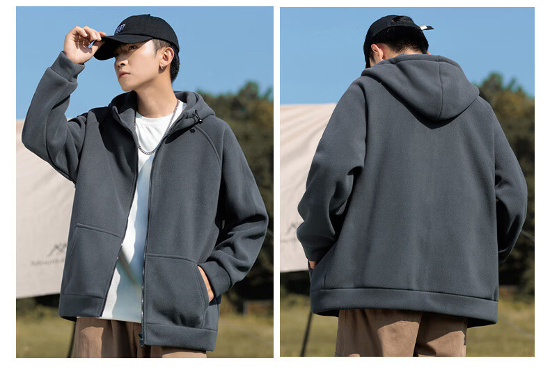 EASTERN CAMEL Fleece Jacket for Men, Spring And Autumn Warm Thickened Cardigan Sweatshirt, Fleece Coat Cotton Padded Jacket Men's Outerwear 11