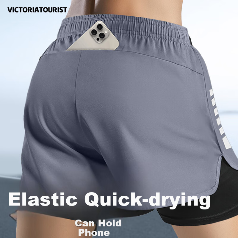 VICTORIATOURIST Men's Running Shorts with Sports Lining, Three-Quarter Length Track Pants, Indoor Professional Marathon Quick-Dry Two-In Fitness Shorts