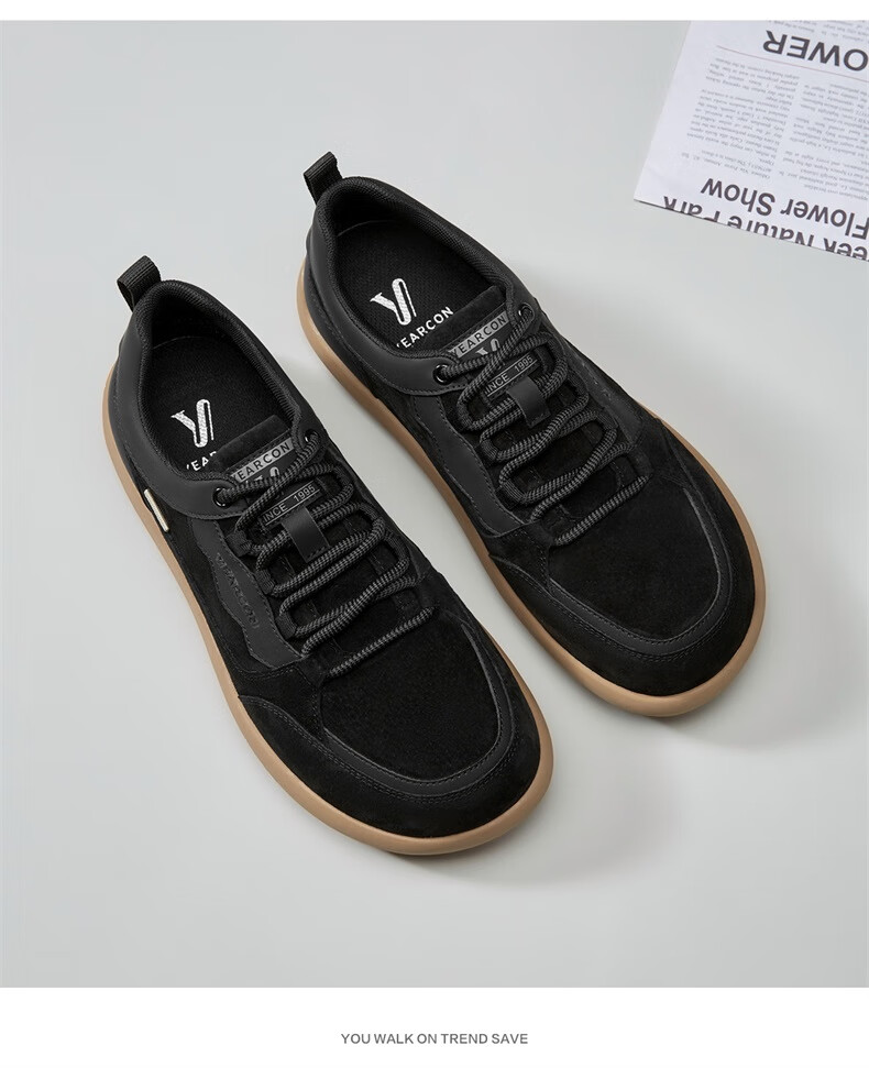 Yierkang Men's Shoes, Retro Casual Dexun Shoes, Workwear Soft-Soled Sneakers, 97052W, Black, Size 39 5