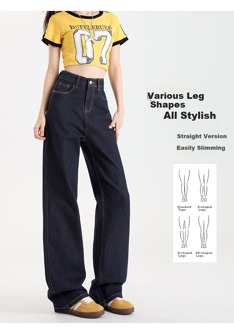 Ziyouxi Wide-Leg Jeans for Women, Autumn And Winter 2025 New Style, Loose-Fitting for Petite Figures, High-Waisted, Draping Denim Blue Straight-Leg Pants 6