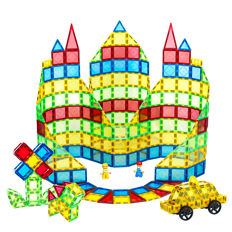 MAGPLAYER Colorful Window Magnetic Tiles Children's Toy Building Blocks for Boys And Girls Aged 3-6, 100 Pieces + Car Birthday Gift