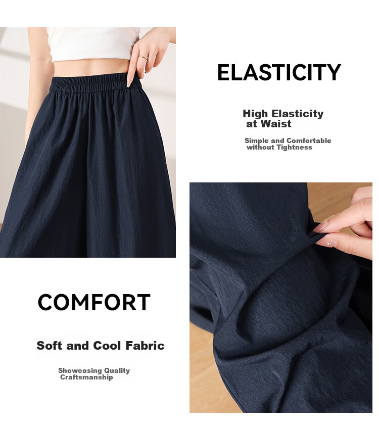 XUEXIMAN Women's Lightweight High-Waisted Straight-Leg Casual Quick-Dry Wide-Leg Pants with Skirt, Summer 2026 New Style, Ice Silk Fabric 17