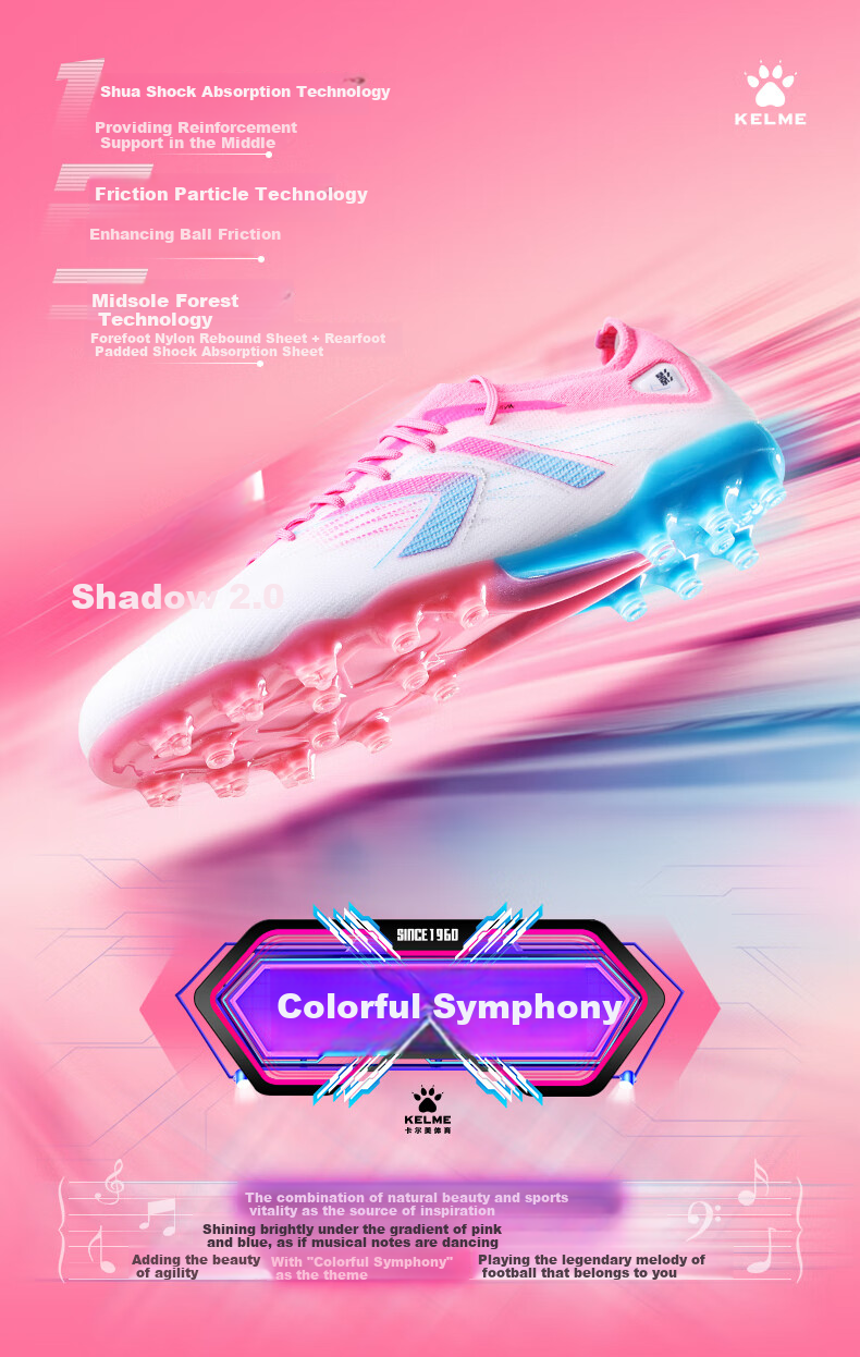KELME Adult Soccer Cleats, Lüying 2.0 MG Professional Competition Short Studs, Artificial Grass Daily Training Shoes, White Pink, Size 42 1