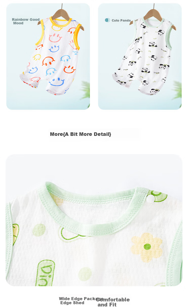 DEESHA Sleeveless Baby Romper Vest-Style Onesie, Newborn Pure Cotton Bodysuit 7