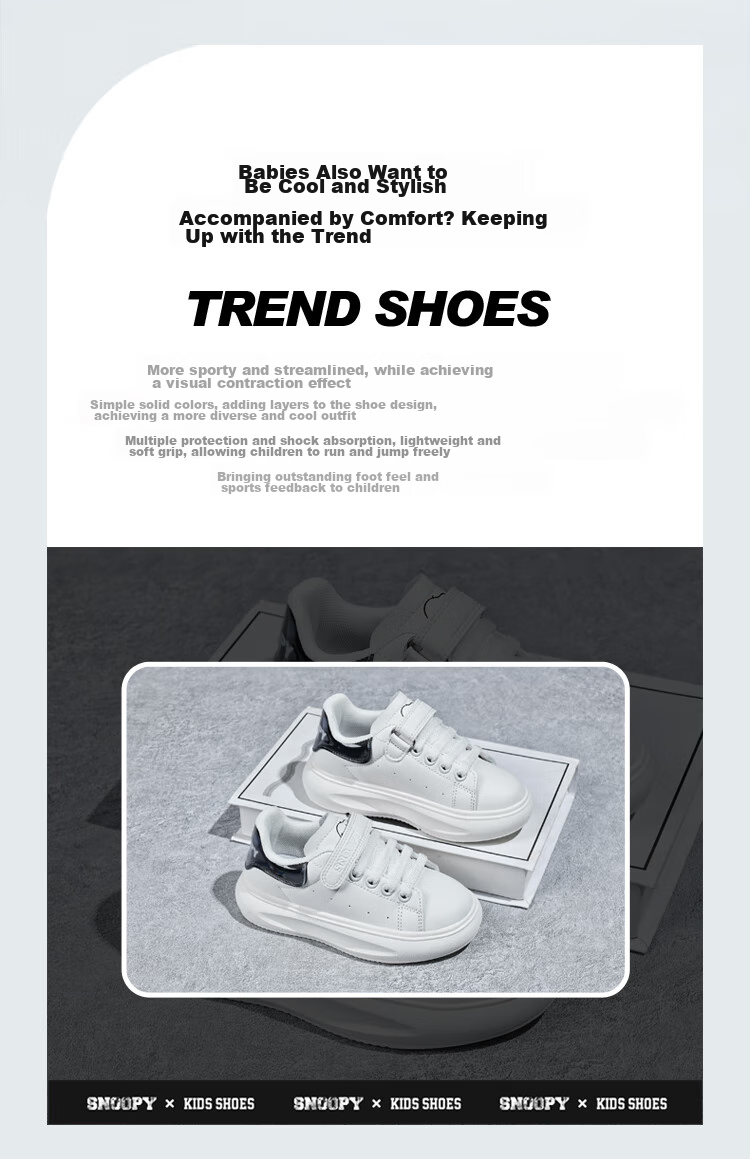 SNOOPY Children's Shoes, Kids' Sneakers, Versatile Low-Top Skateboard Shoes for Boys And Girls, Student White Shoes, 0222 White, Size 28 1