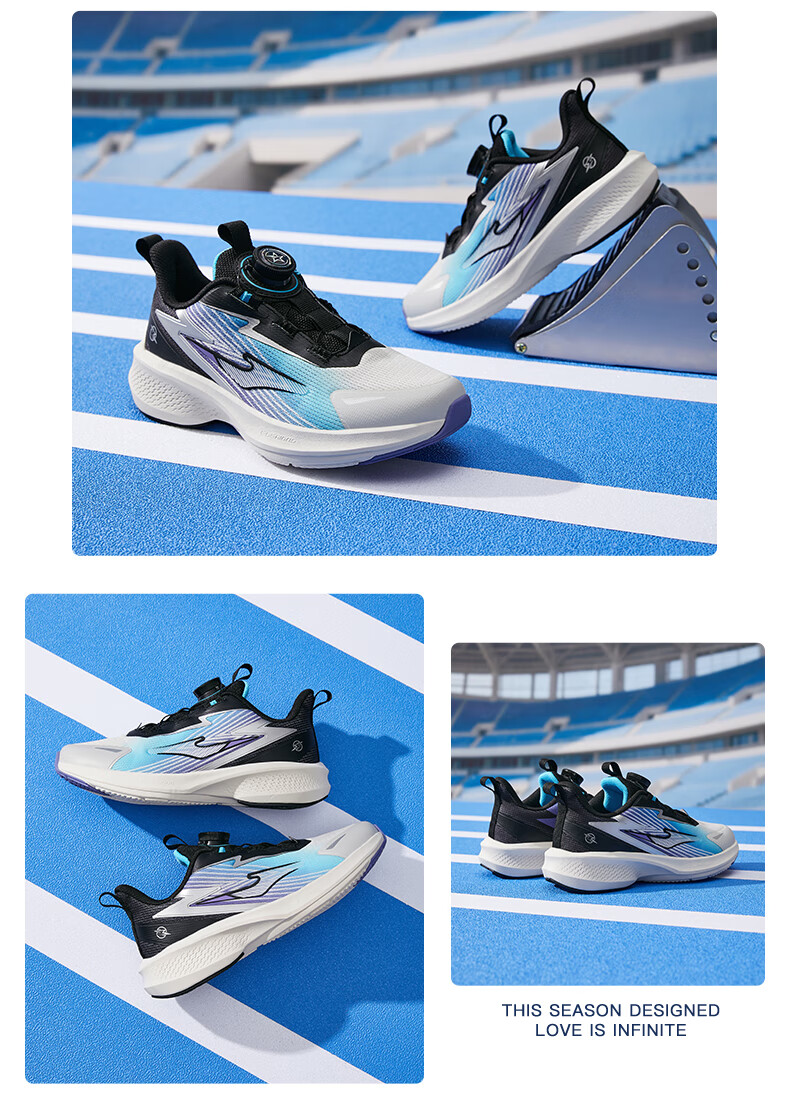 ERKE Children's Shoes Boys And Girls Big Kids Running Shoes Children's Rotary Buckle Mesh Running Shoes Black/Jade Green Size 38 28