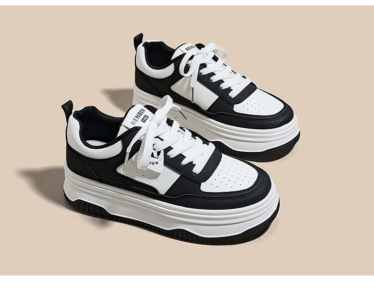 RENBEN Thick Sole Trendy Versatile Black and White Panda Shoes 2025 Spring Autumn Popular Casual Fashion Sports Sneakers Women's Shoes 6