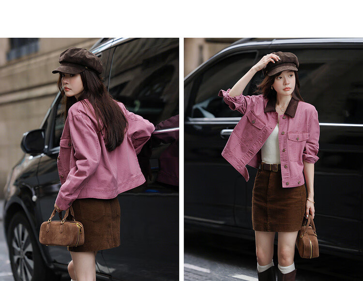 Mt Rose Wild Autumn American Vintage Cotton Color-Block Lapel Loose Short Women's Denim Jacket 6