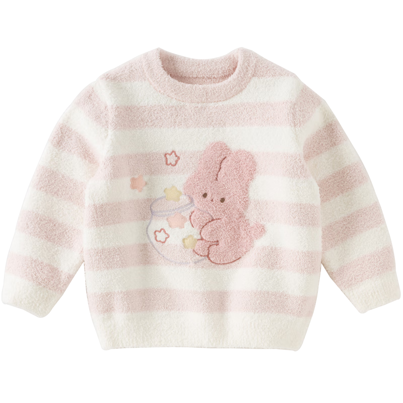 DAVE & BELLA Kids Pullover Sweater Autumn Winter Girls Baby Half Velvet Striped Long Sleeve Top