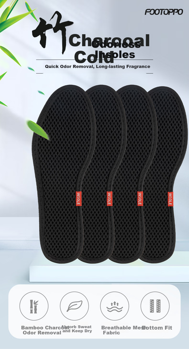 FOOTOPPO Bamboo Charcoal Deodorizing Insoles for Men, Summer Sports Military Training Ultra-Soft Sweat-Absorbing Breathable Odor-Eliminating Shoe Insoles, Soft Summer Men's 1