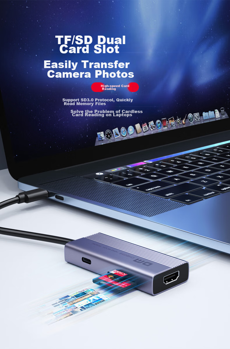 DM Daimai Type-C Six-In Expansion Dock, USB-C to HDMI Adapter, Apple Huawei Computer IPad Converter, 4K Screen Mirroring Expansion Card Reader, CHB059 7