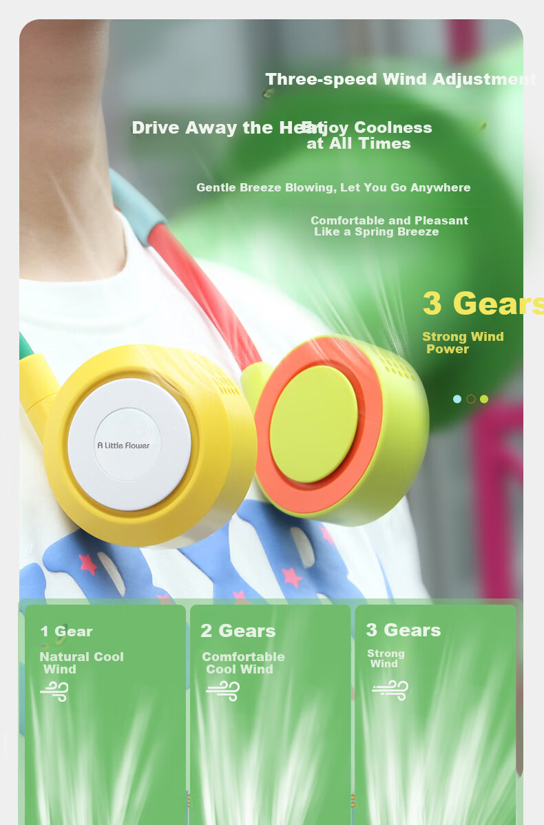ALittleFlower Neck Fan for Children, Cooling Neck Fan 2026 New Model with Ultra-Long Battery Life, Quiet Operation, Ultra-Lightweight, Temperature Reduction, Foldable Mini Neck-Hanging Small Fan, Ideal Choice for Students during Summer Vacatio 8