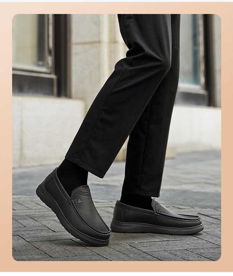 Zulijian Elderly Shoes Summer Middle-aged and Elderly Men's Soft Sole Breathable Slip-on Leather Shoes 6205K Black Size 41 2