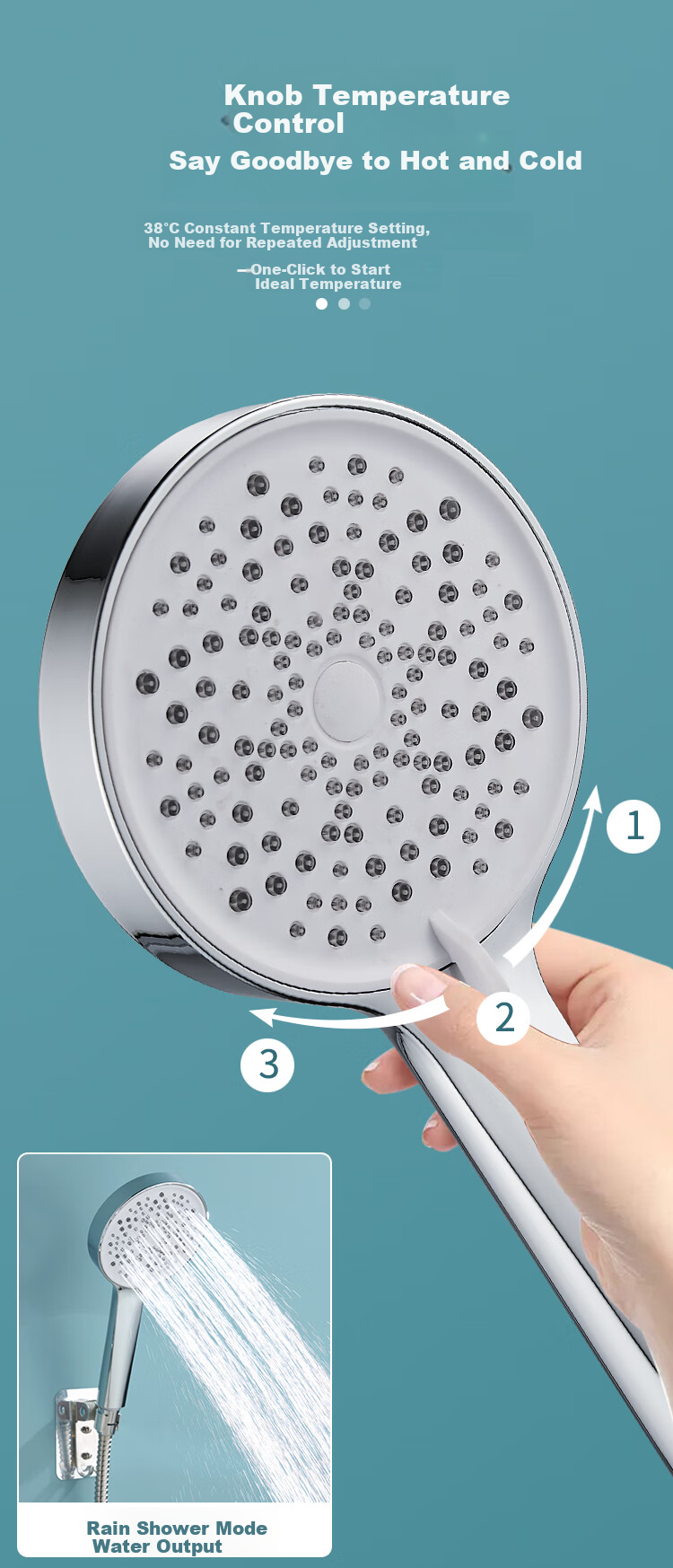 BSITN Constant Temperature Shower Head Complete Set with Smart Thermostatic Mixing Valve, Shower Faucet, Bathroom Pressure-Increasing Shower Head, Bright Silver 1390 4