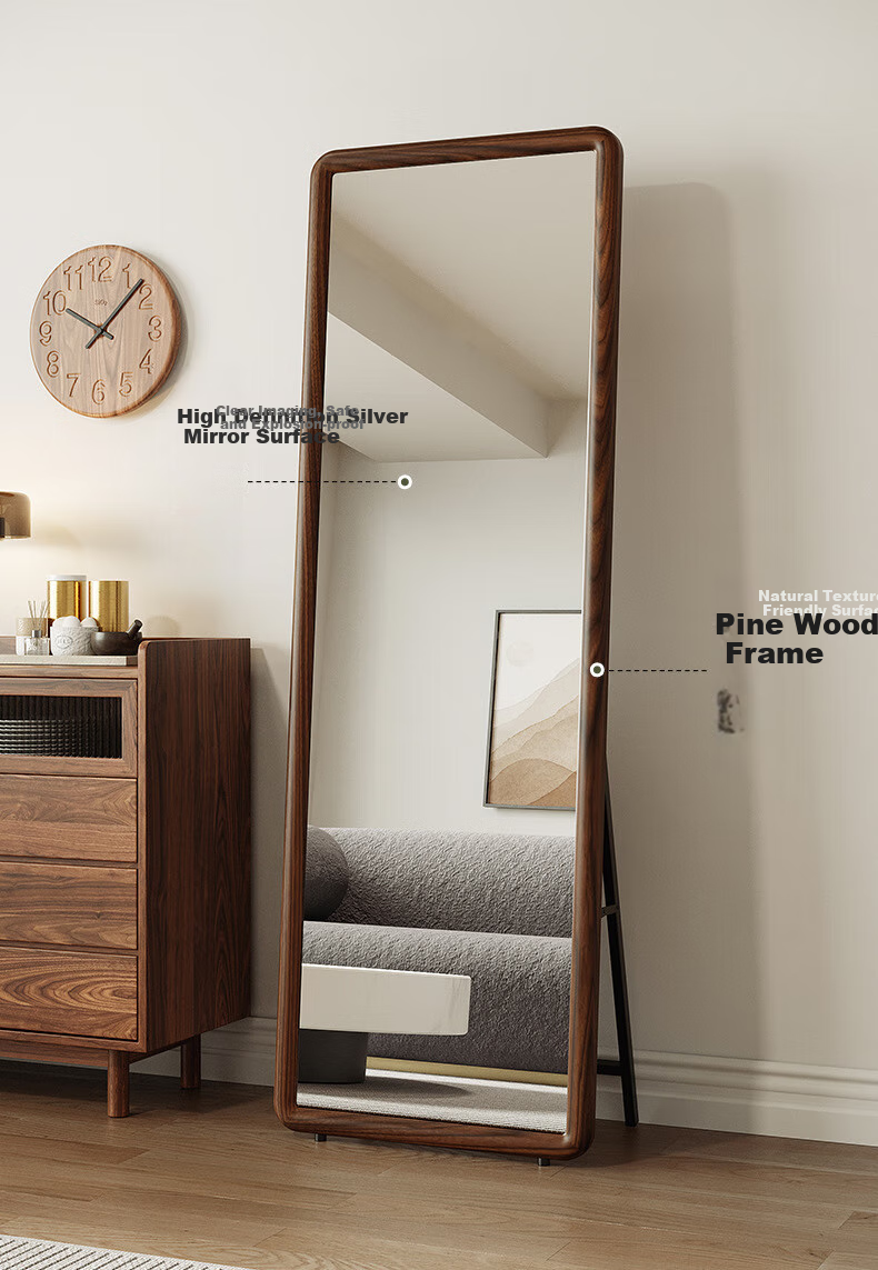 Moxiao Solid Wood Full-Length Mirror, Floor-Standing Bedroom Wall-Mounted Mirror, Simple Dressing Mirror, 45*155 Cm, Black Walnut Color 6