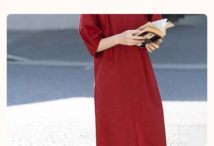 Dme [Chunmuji] Summer Smooth Linen Cotton Bamboo Jersey Round Neck Loose Straight Dress for Petite Wome 3