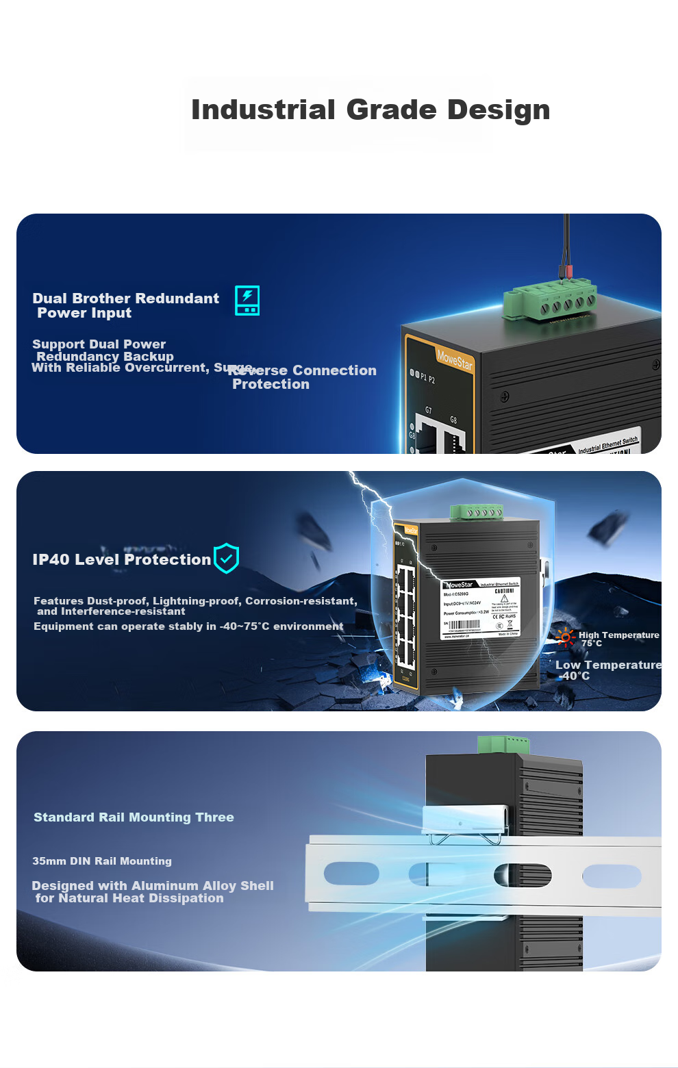 MoweStar Industrial Switch, 8-Port Full Gigabit, Rack-Mounted, Layer 2 Unmanaged Industrial Ethernet Switch, Small Mini Version Switch CS208G 7