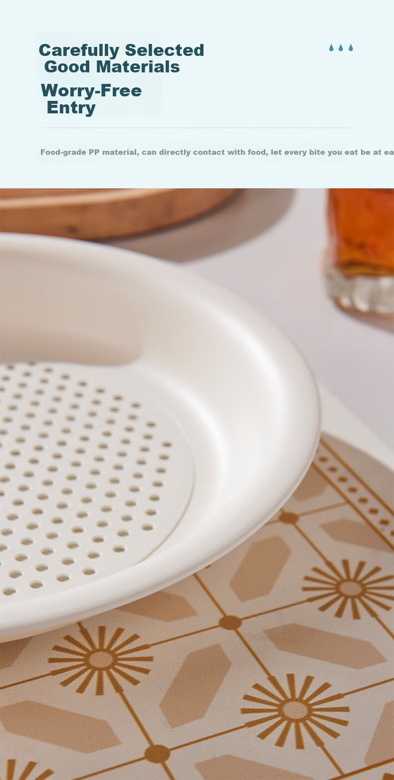 Xingfang Dumpling Plate, Double-Layer Draining Plate, Round Dumpling Plate with Vinegar Dish, Compartmented Snack Plate 4