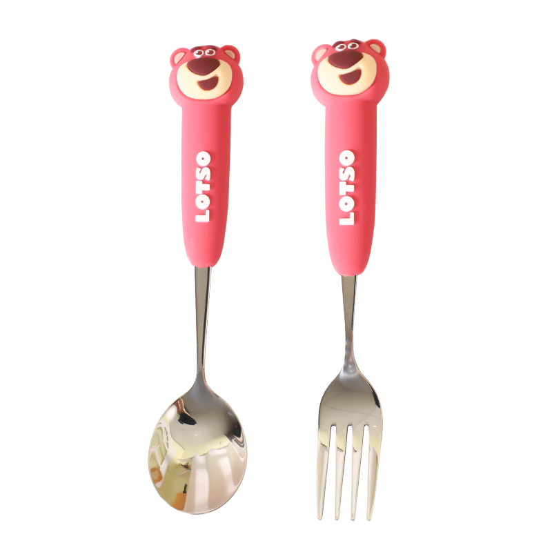 CORN Kids Fork and Spoon Set 2026 New Strawberry Bear Design Stainless Steel Soup Spoon for Elementary School Students Household Small Soup Spoon