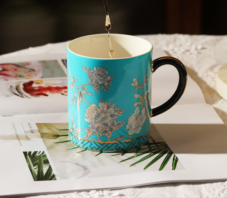 Auratic Guoci Lady Porcelain Ink Peony Chinese Style Ceramic Tea Cup Mug 350ml 2