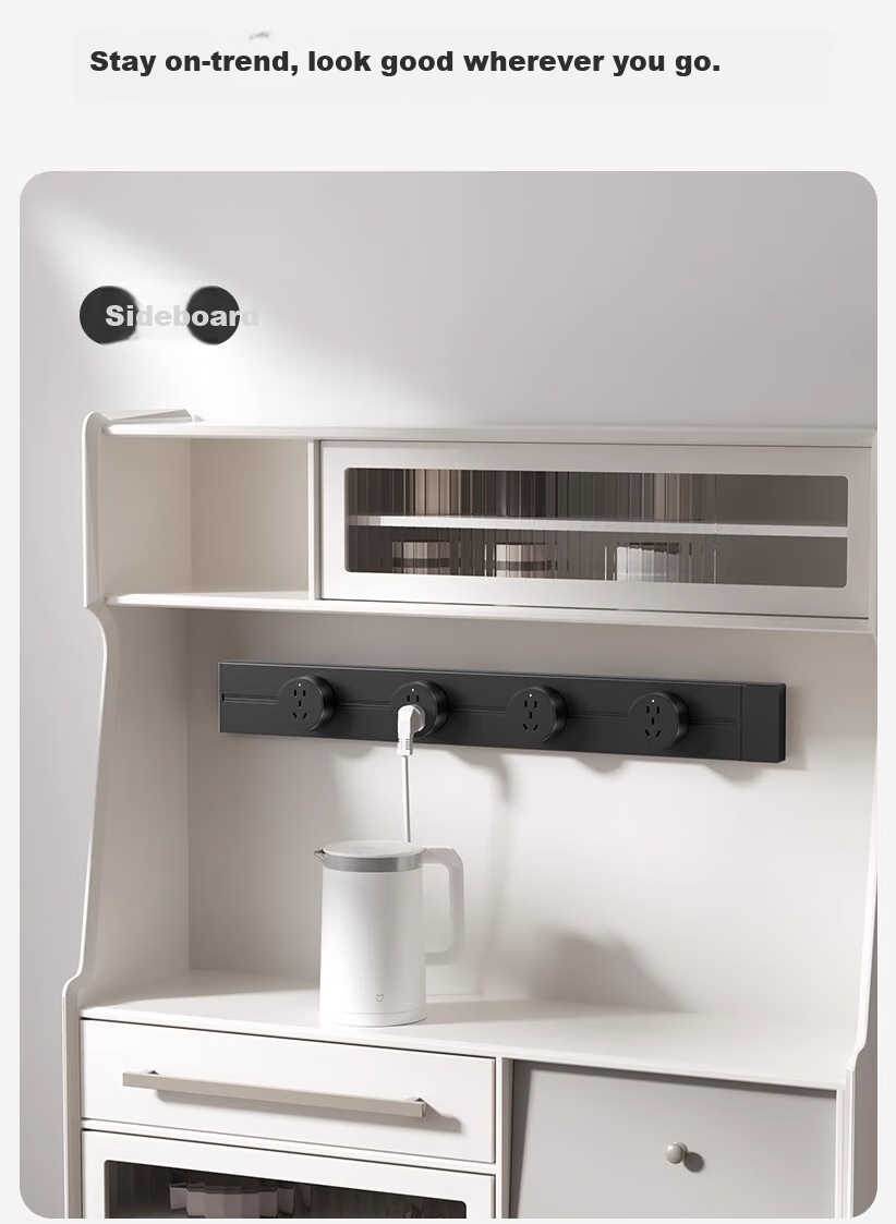 Aokesi Track Socket, Kitchen-Specific Household Surface-Mounted Power Strip Switch, Sliding Rail Socket Strip, C6 Single Point 30cm Track + 3 Gray Five-Hole Sockets 5