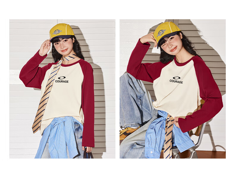 TonLion Pure Cotton Long Sleeve T-Shirt Women Spring Autumn New Loose Slim Fit Color Block Trendy Simple Base Shirt Female 7