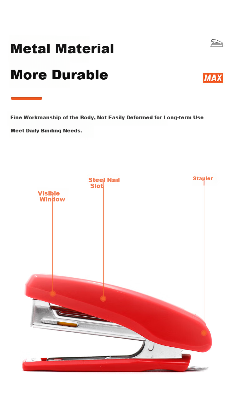 MAX Meikesi HD-10NX Mini Stapler, Student Office Stapler for Binding 2-20 Pages with Staple Remover, Compatible with No.10 Staples, Red 2