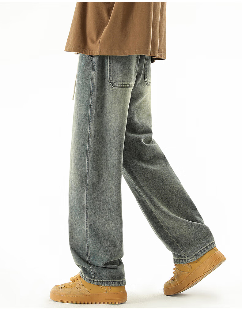 Paul Frank Men's Denim Jeans Spring Autumn New Loose Straight Pants Trendy Versatile Long Pants Black Gray L 6