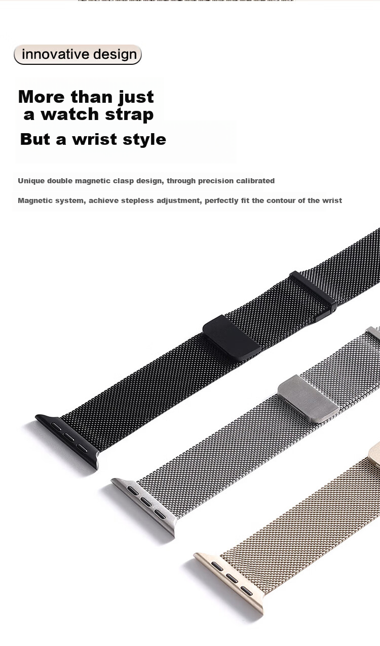 MSSM Compatible Apple Watch Band for Apple Watch S12 SE3/Ultra4 Milanese Double Magnetic IWatch S11/10/9 Metal Magnetic Steel Band Graphite Color 6