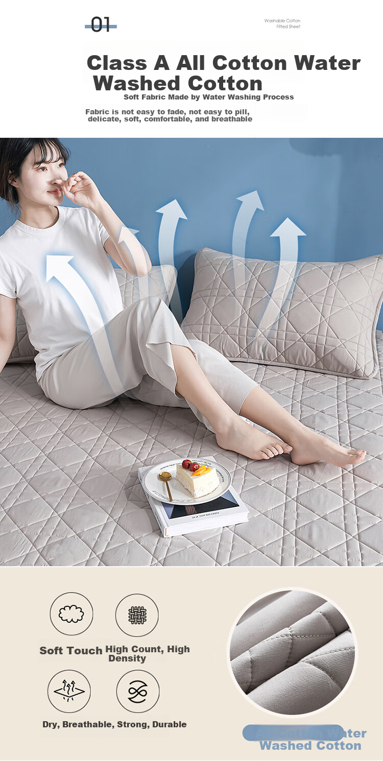 Wuyinliangpin Pure Cotton Quilted Mattress Cover, Single Piece Protective Cover for Bedding, All-Inclusive Dust-Proof Cover, 180x200cm 6