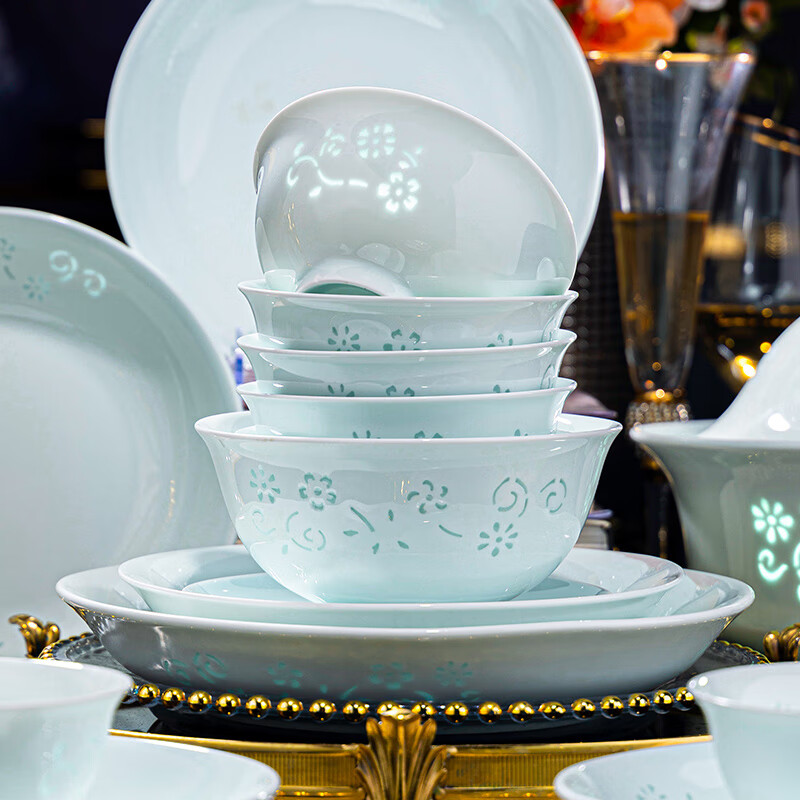 Yunzhihe Porcelain Dinnerware Set, Jingdezhen Exquisite High-End Tableware, Complete Set Including Plates, Bowls, And Chopsticks, Perfect Wedding Or Housewarming Gift