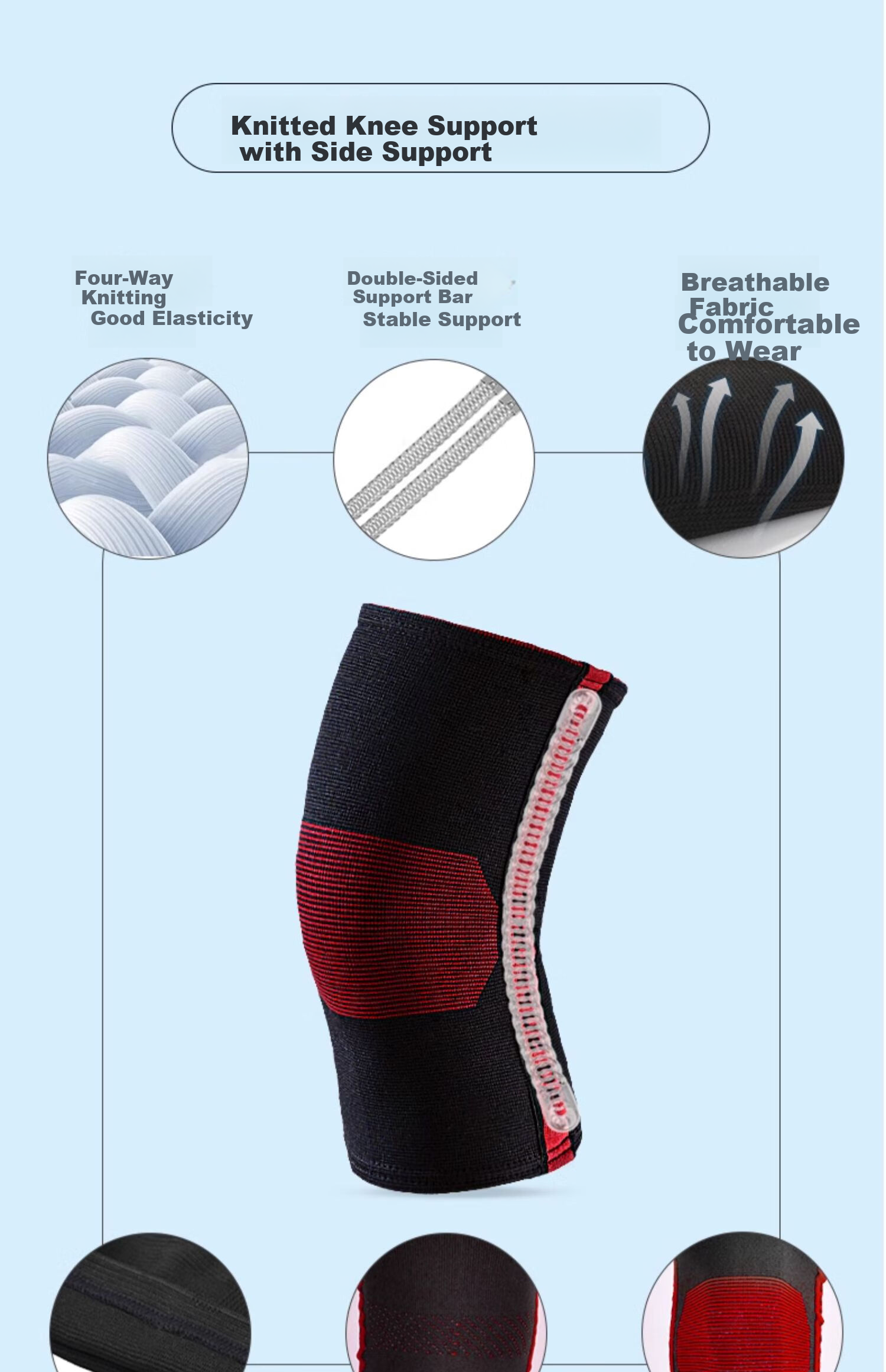 AQ Knee Brace for Sports Running Hiking Cycling, Specialized Knee Joint Protection Equipment, Black Red Blue 10502L, Single Pack 17
