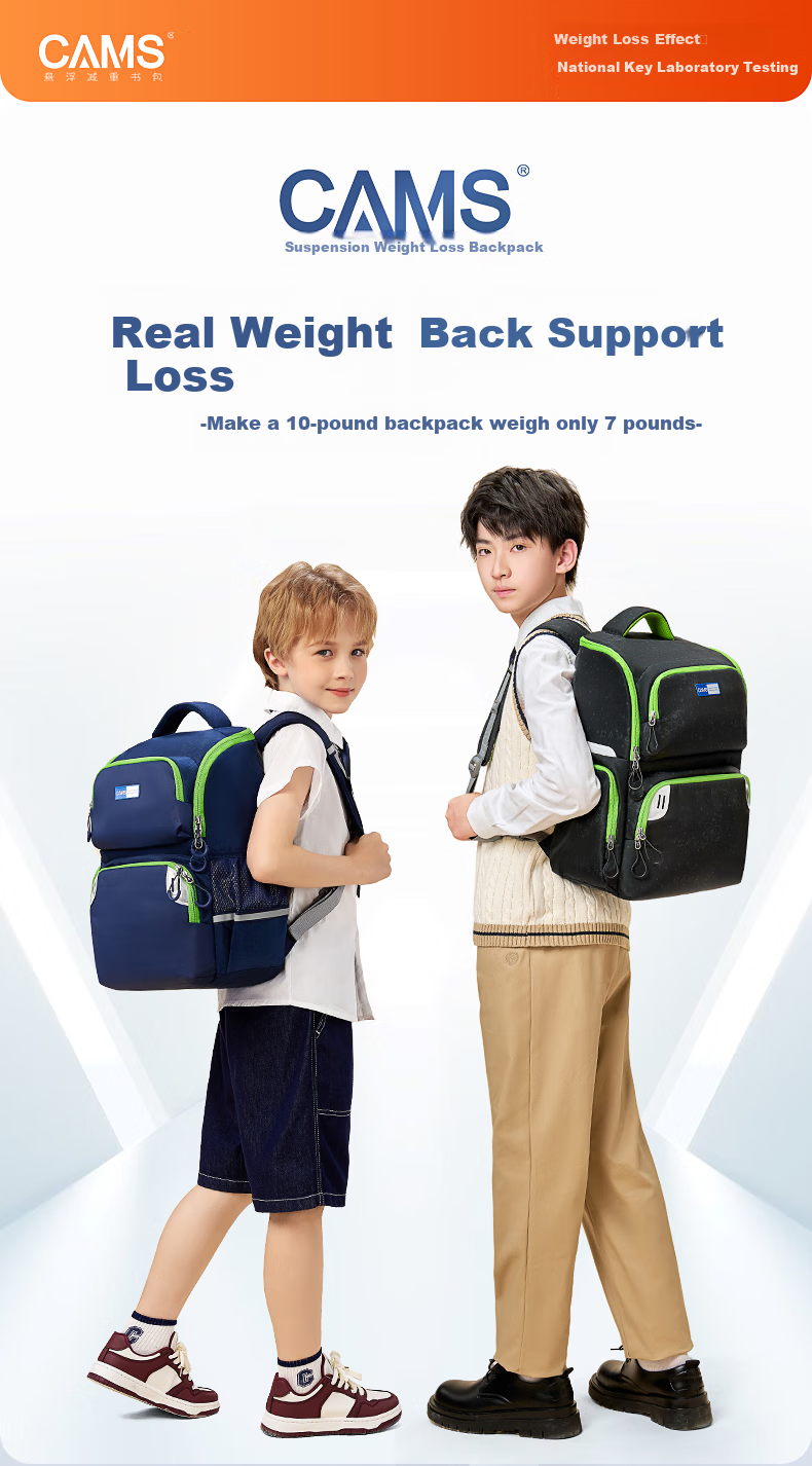 CAMS Suspended Weight Reduction Backpack for Grades 1-3 Large Capacity Lightweight Spine-Protecting Schoolbag for Boys And Girls S03912s 1
