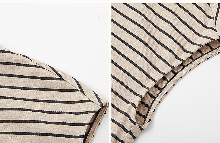 Dme [Skin-friendly Cloud Oxygen Cotton] Summer Color-block Crew Neck Side Tie Waist Cover Sleeve Striped Knit Women's Dress 4