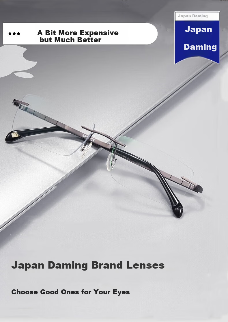 Chuangguo Japanese Imported Reading Glasses, High-End Pure Titanium Eye Protection Brand, Frameless, High-Definition, for Men's Driving, Anti-Blue Light, Authentic Product 2